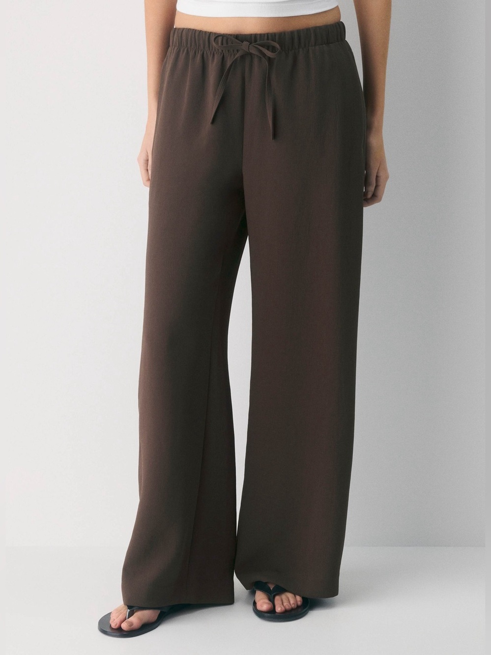 ARITZIA Lodge Crepette Rich Mocha Brown Wide Leg Pants